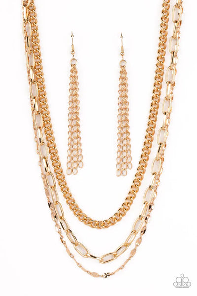 Galvanized Grit - Gold Paparazzi Necklace (PZ-3427)