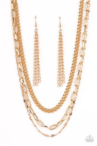 Galvanized Grit - Gold Paparazzi Necklace (PZ-3427)