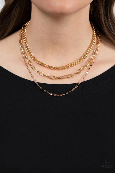 Galvanized Grit - Gold Paparazzi Necklace (PZ-3427)