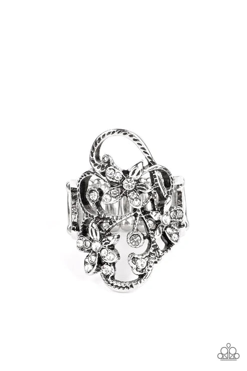 Flirtatiously Flowering - White Paparazzi Ring (T65)