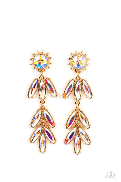 Space Age Sparkle - Gold Paparazzi Earrings (PZ-3499)