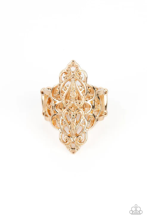 Curled Crown - Gold Paparazzi Ring (T20)