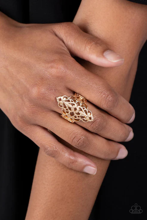 Curled Crown - Gold Paparazzi Ring