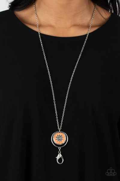 Cretian Crest - Orange Paparazzi Lanyard Necklace (PZ-2793)