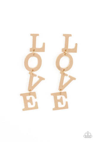 L-O-V-E - Gold Paparazzi Post Earrings