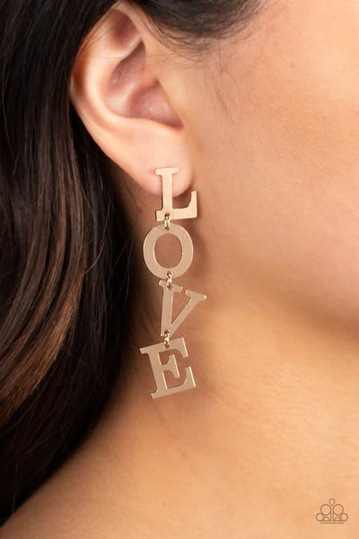 L-O-V-E - Gold Paparazzi Post Earrings