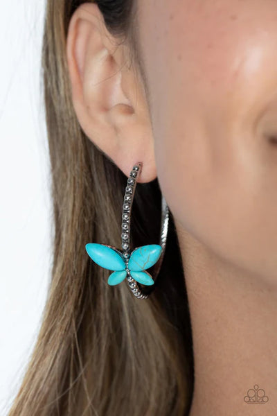 Bohemian Butterfly - Blue Paparazzi Earrings (PZ-3493)