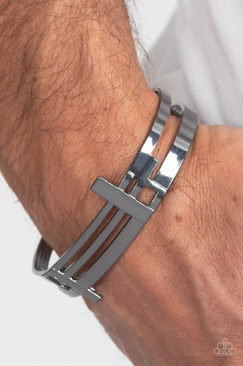 Barred Lines - Black Paparazzi Mens Bracelet (PZ-2806)