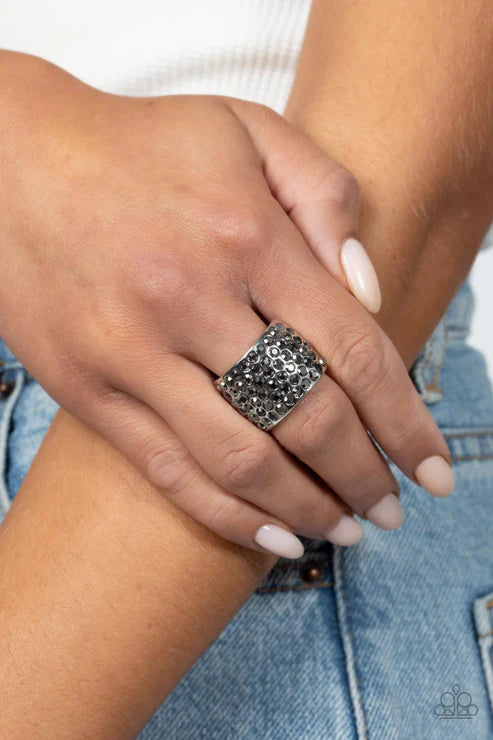 Edgy Effulgence - Silver Paparazzi Ring