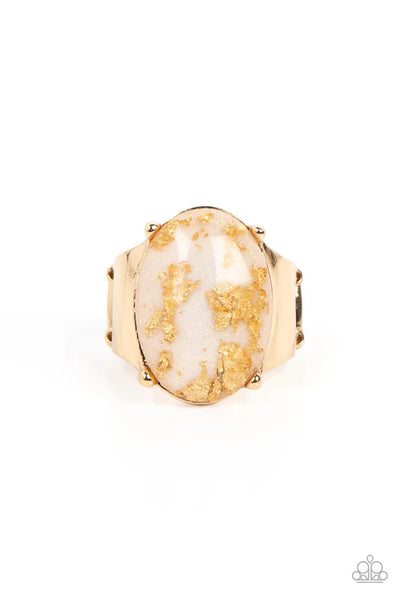 Gold Leaf Glam - White Paparazzi Ring