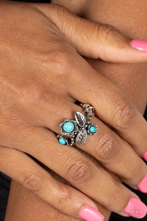 Wonderland Wildflower - Blue Paparazzi Ring (T59)