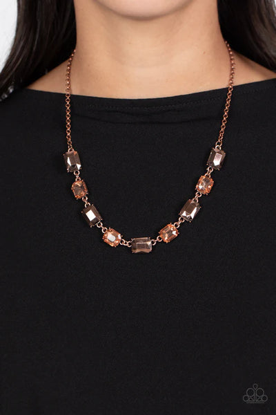 Emerald Envy - Copper Paparazzi Necklace (PZ-5469)