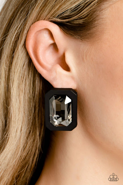 Edgy Emeralds - Black Frame Smoky Gem Post Earrings - Paparazzi (PZ-2176)