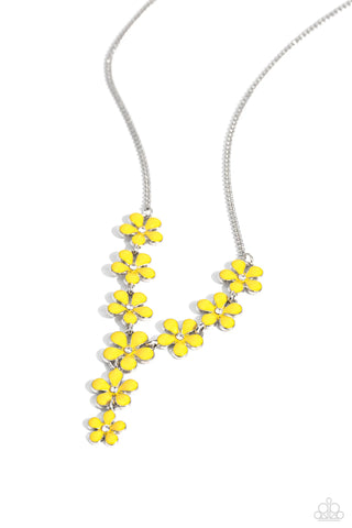 Flowering Feature - Yellow Necklace - Paparazzi Accessories (PZ-4200)