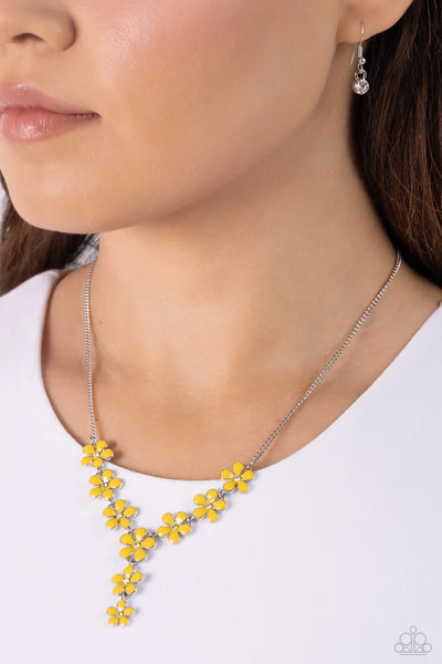 Flowering Feature - Yellow Necklace - Paparazzi Accessories (PZ-4200)