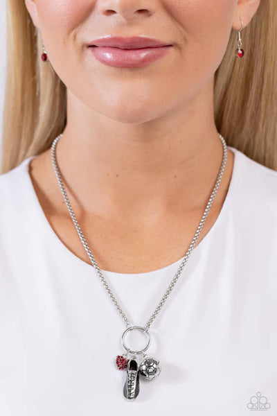 Corner Kick - Red Paparazzi Necklace - (PZ-1840)