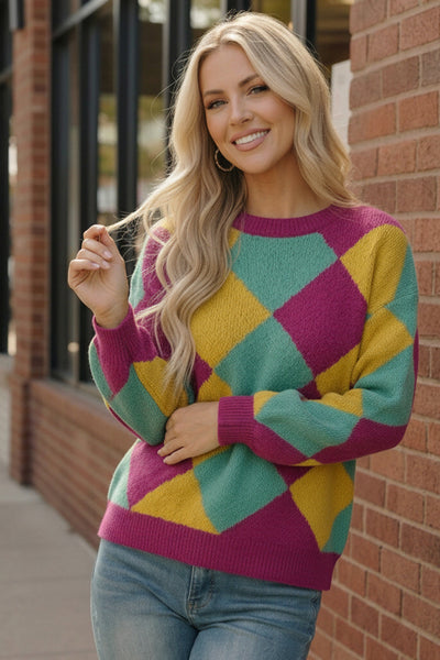 Color Crush Mardi Gras Argyle Knit