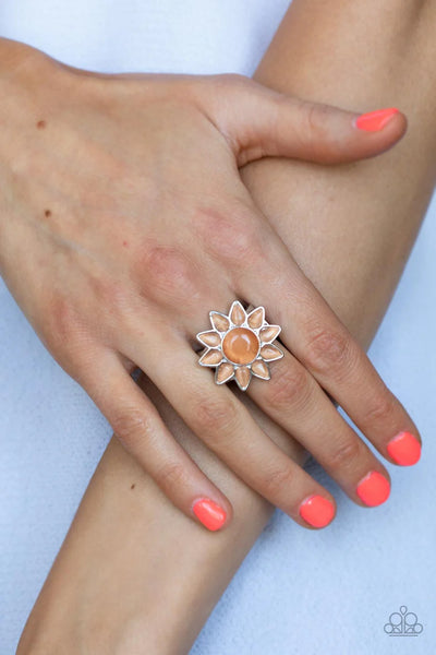 Blossoming Sunbeams - Orange - Cat's Eye Stone Moonstone Sun Paparazzi Ring (T38)