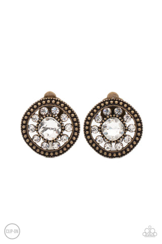 Dazzling Definition - brass - Paparazzi CLIP ON earrings (PZ-5154)