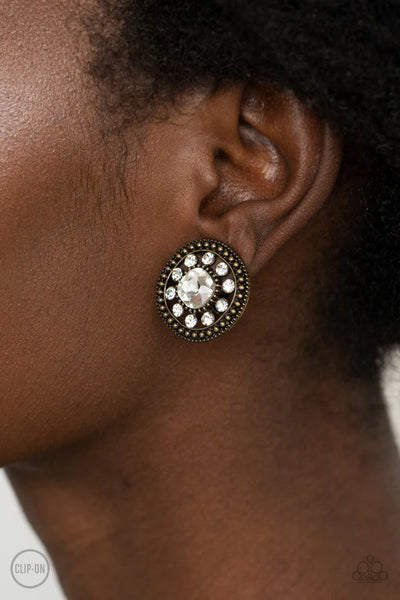 Dazzling Definition - brass - Paparazzi CLIP ON earrings (PZ-5154)