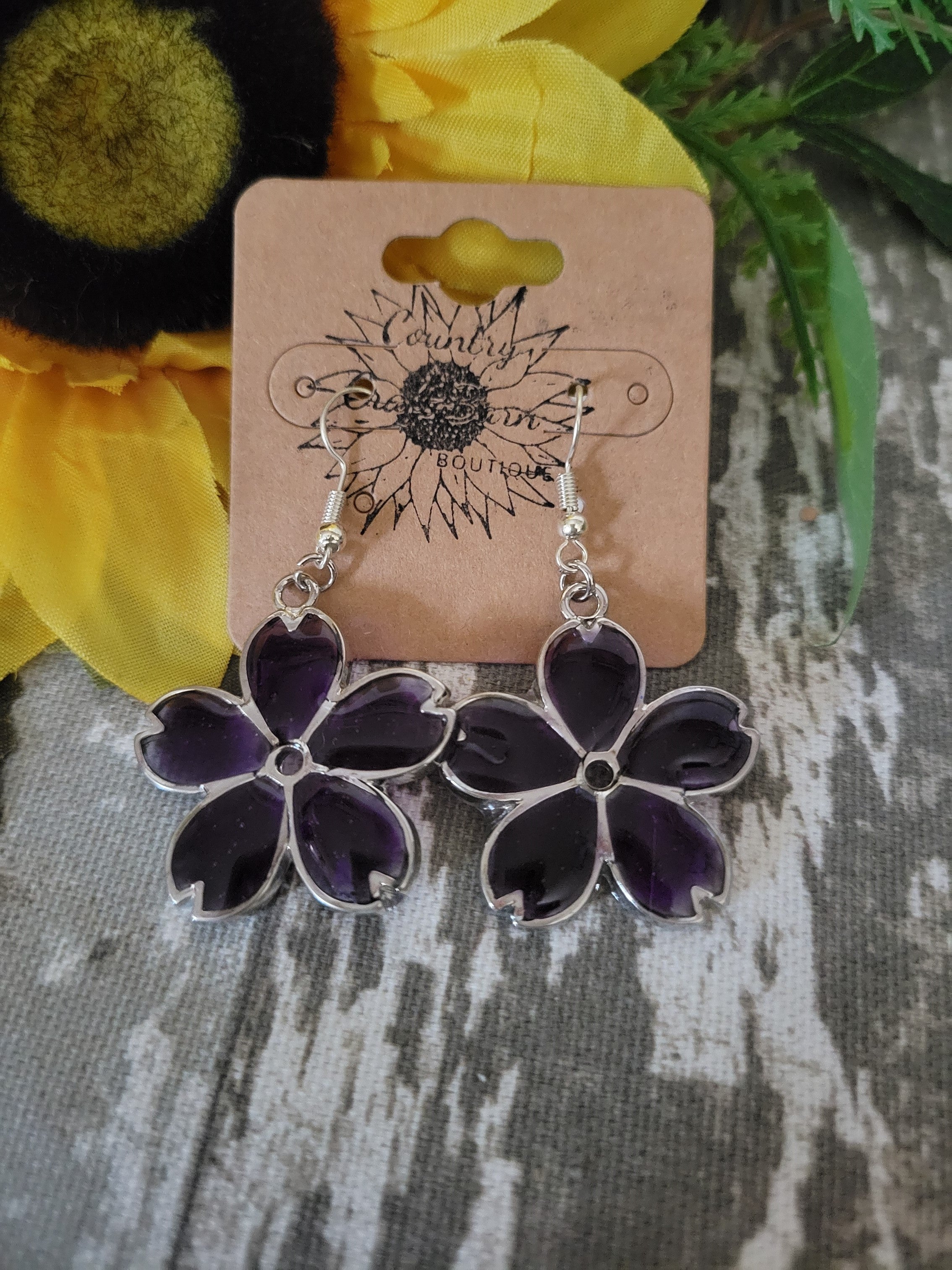 Flower in the Rough - Purple Country Craft Barn Earrings (E-032)