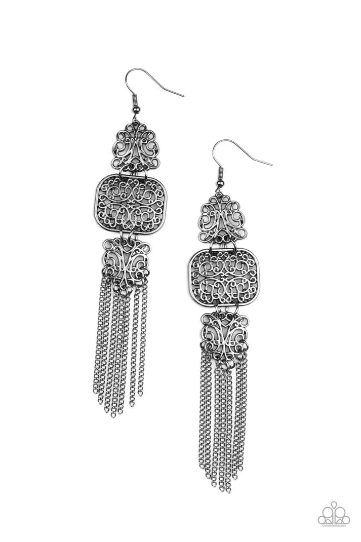 Eastern Elegance - black - Paparazzi earrings (PZ-3064)