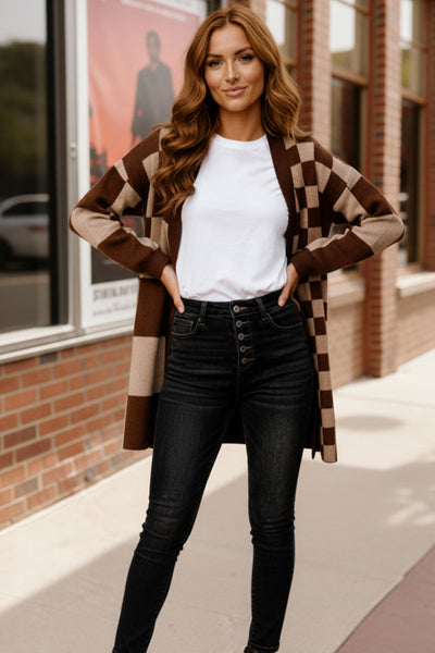 The Café Mocha Check Cardigan