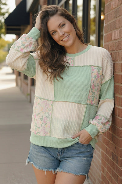 Floral Fields Mint Ribbed Colorblock