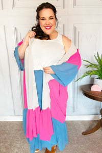 Feel Your Best Taupe & Fuchsia Color Block Ruffle Hem Kimono