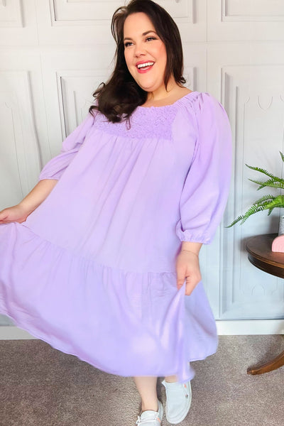 Love Found Lilac Square Neck Smocked Dress