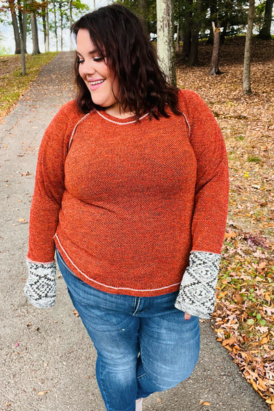 Rust Textured Aztec Outseam Top