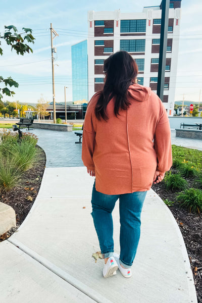 Feeling Playful Rust Stripe Color Block French Terry Hoodie