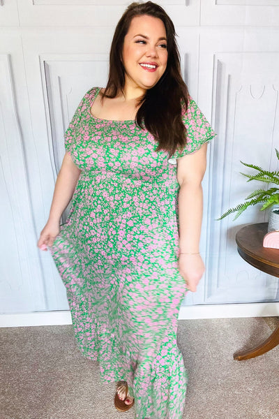 Perfectly You Green Ditzy Floral Fit & Flare Maxi Dress