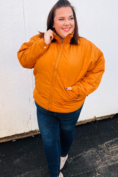 Eyes On You Butterscotch Quilted Puffer Jacket