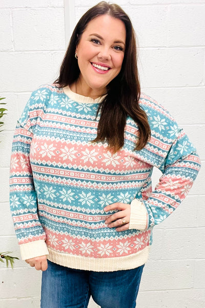 Snow White Nordic Fair Isle Print Cable Knit Hacci Sweater