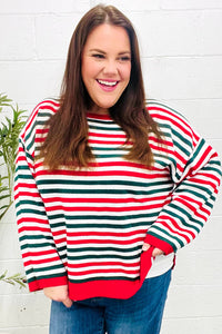 Christmas Red & Green Striped Oversized Knit Sweater