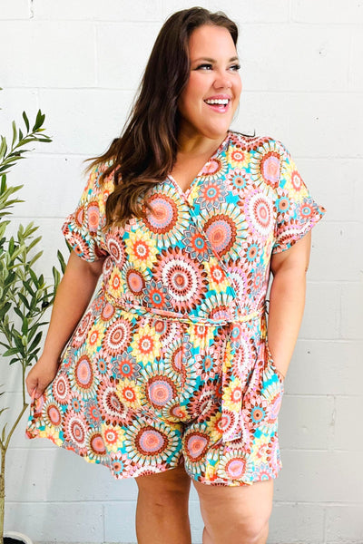 Feeling Bold Multicolor Mandala Print Surplice Tie Waist Romper