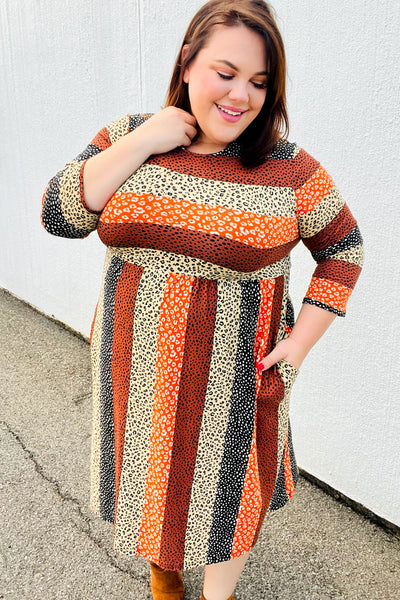 Taupe & Black Leopard Stripe Fit & Flare Dress