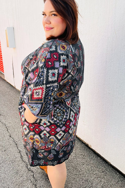 Straight To My Heart Charcoal Boho Paisley Surplice Dress