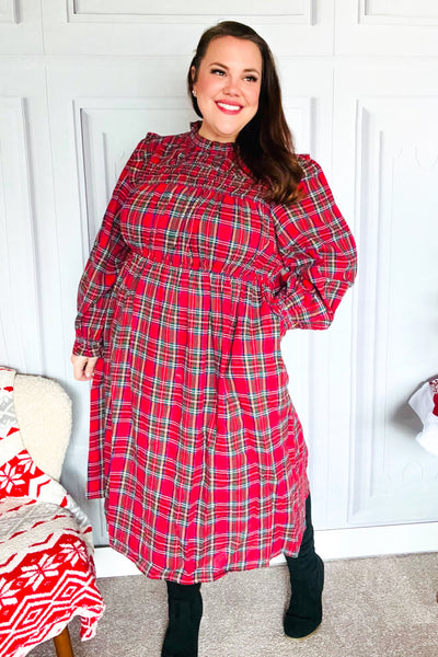 All I Want Hunter Red Plaid Check Woven Pocketed Dress