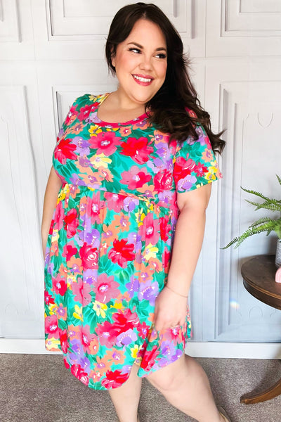 Ready For The Day Fuchsia Floral Babydoll Fit & Flare Dress