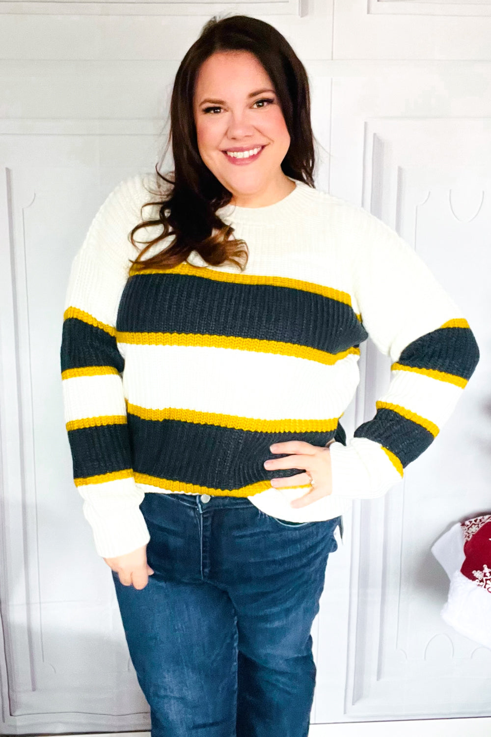 Casual Chic Yellow & Ivory Stripe Oversize Knit Sweater