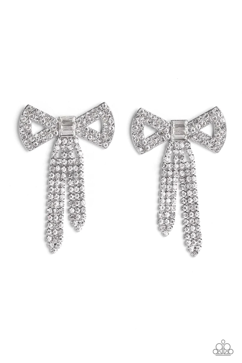 Just BOW With It - white - Paparazzi earrings