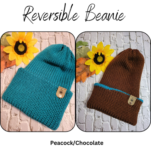 Campfire Beanie - Brown/Teal - Country Craft Barn Knit Hat - (#2027)