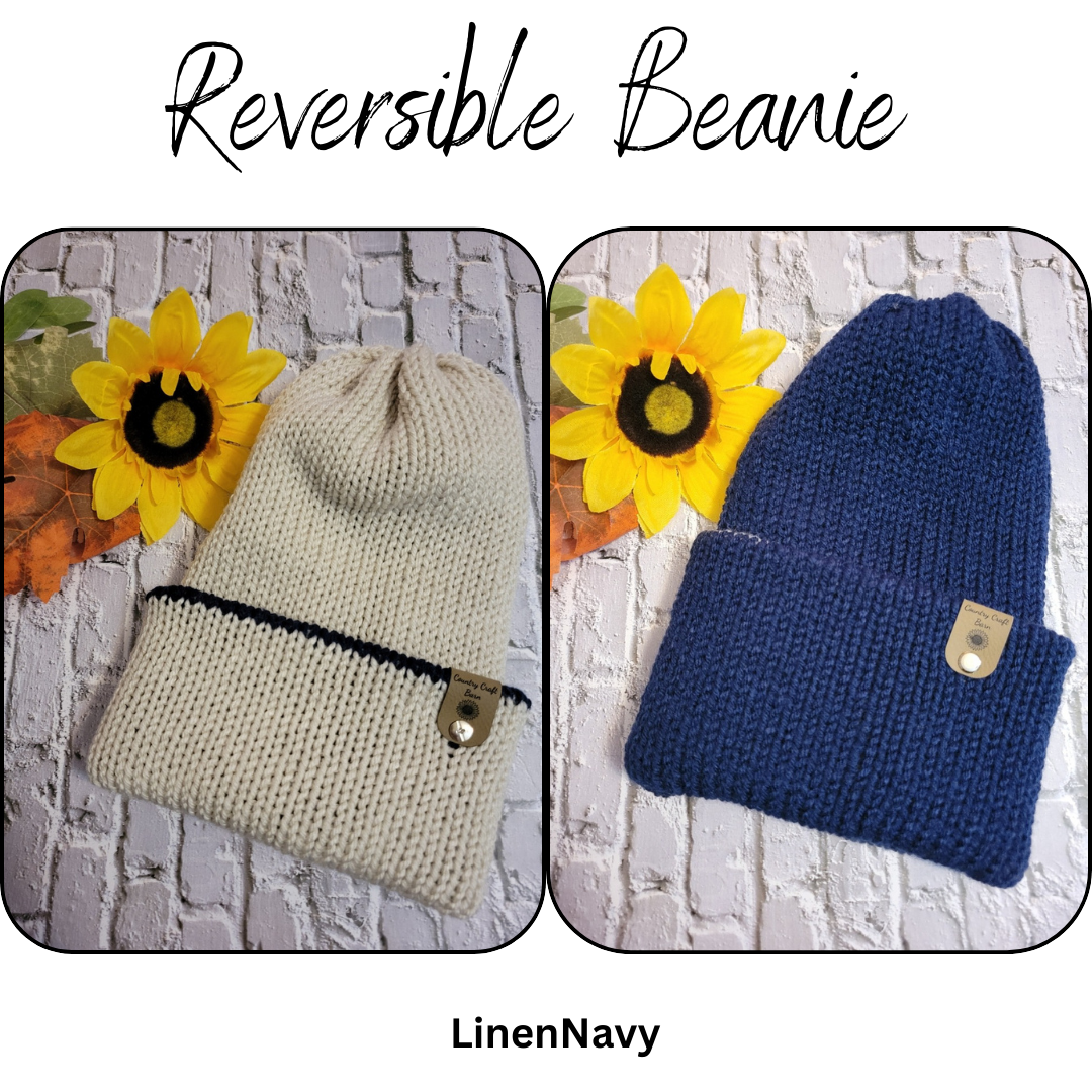 Campfire Beanie - Navy/Linen - Country Craft Barn Knit Hat - (#2026)