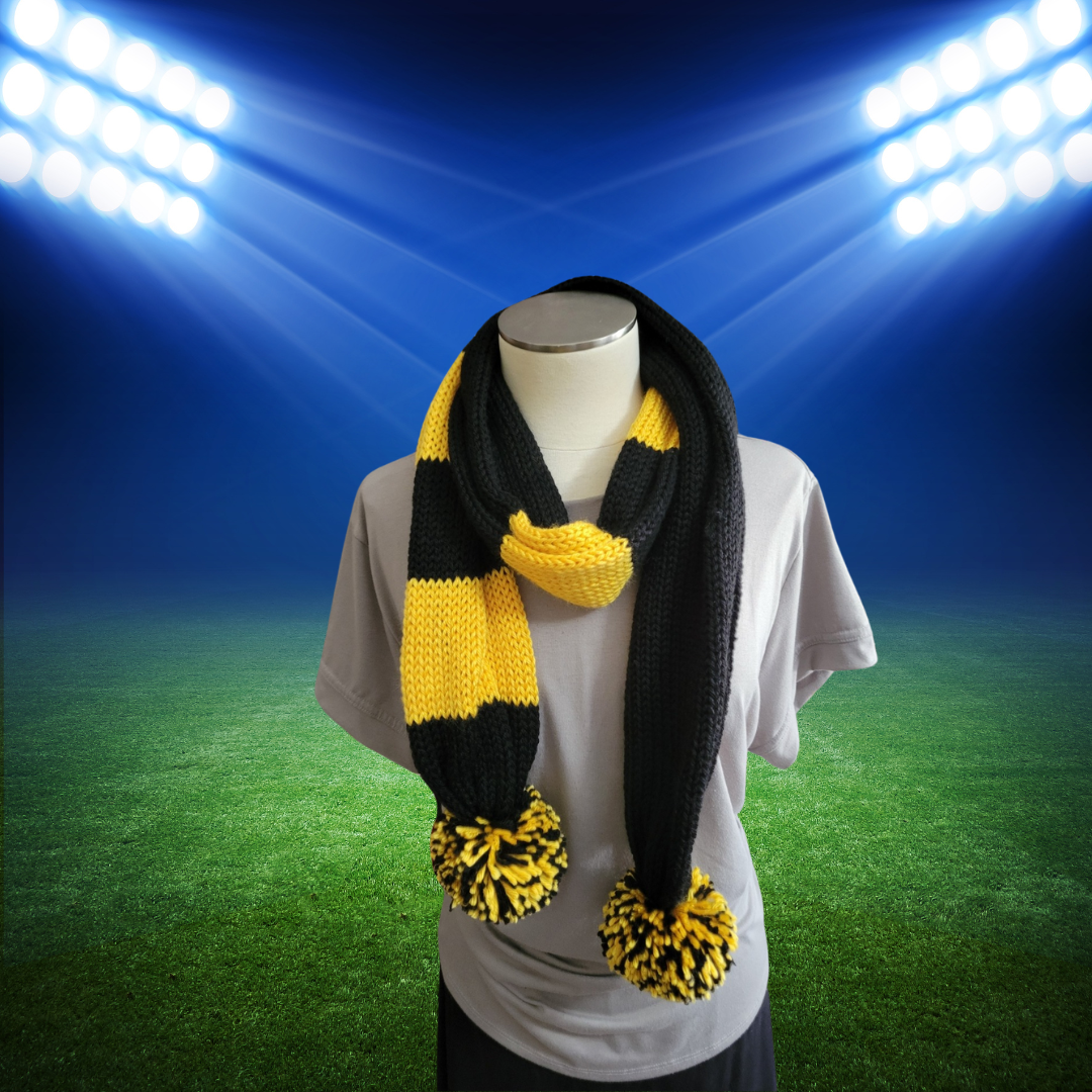 Team Spirit - Black/Gold Country Craft Barn Pom Pom Scarf (SC-1030)