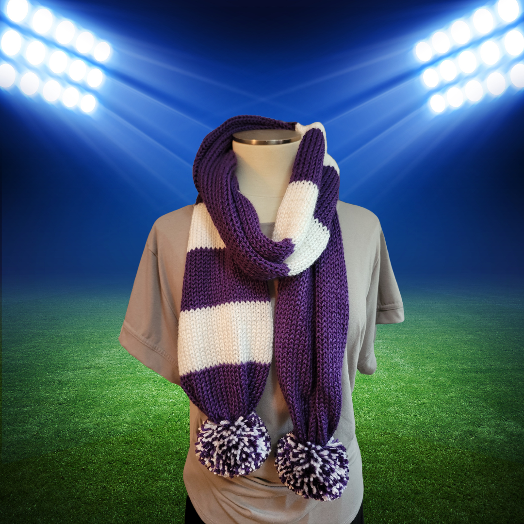 Team Spirit - Purple/White Country Craft Barn Pom Pom Scarf (SC-1037)