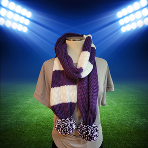 Team Spirit - Purple/White Country Craft Barn Pom Pom Scarf (#1037)