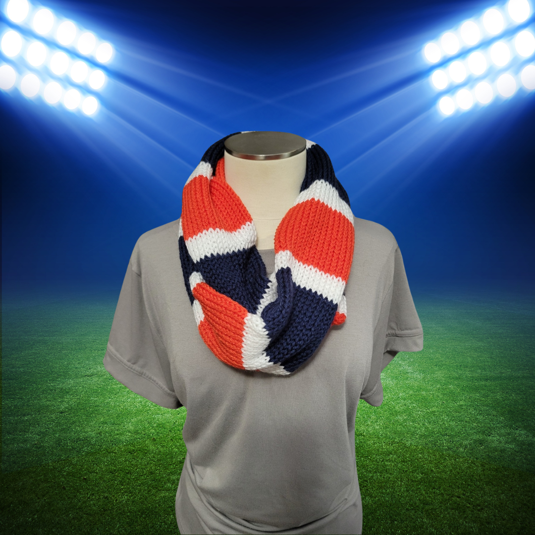 Team Spirit - Orange/Navy/White Country Craft Barn Infinity Scarf (#1033)