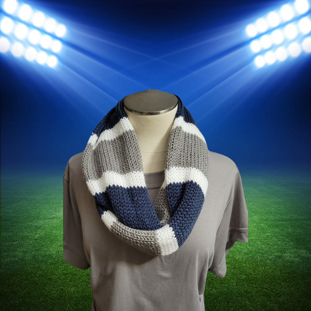 Team Spirit - Gray/Dk Denim Blue Country Craft Barn Infinity Scarf (SC-1036)